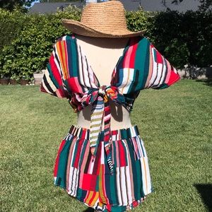 Shein multi-color striped short set sz. L
